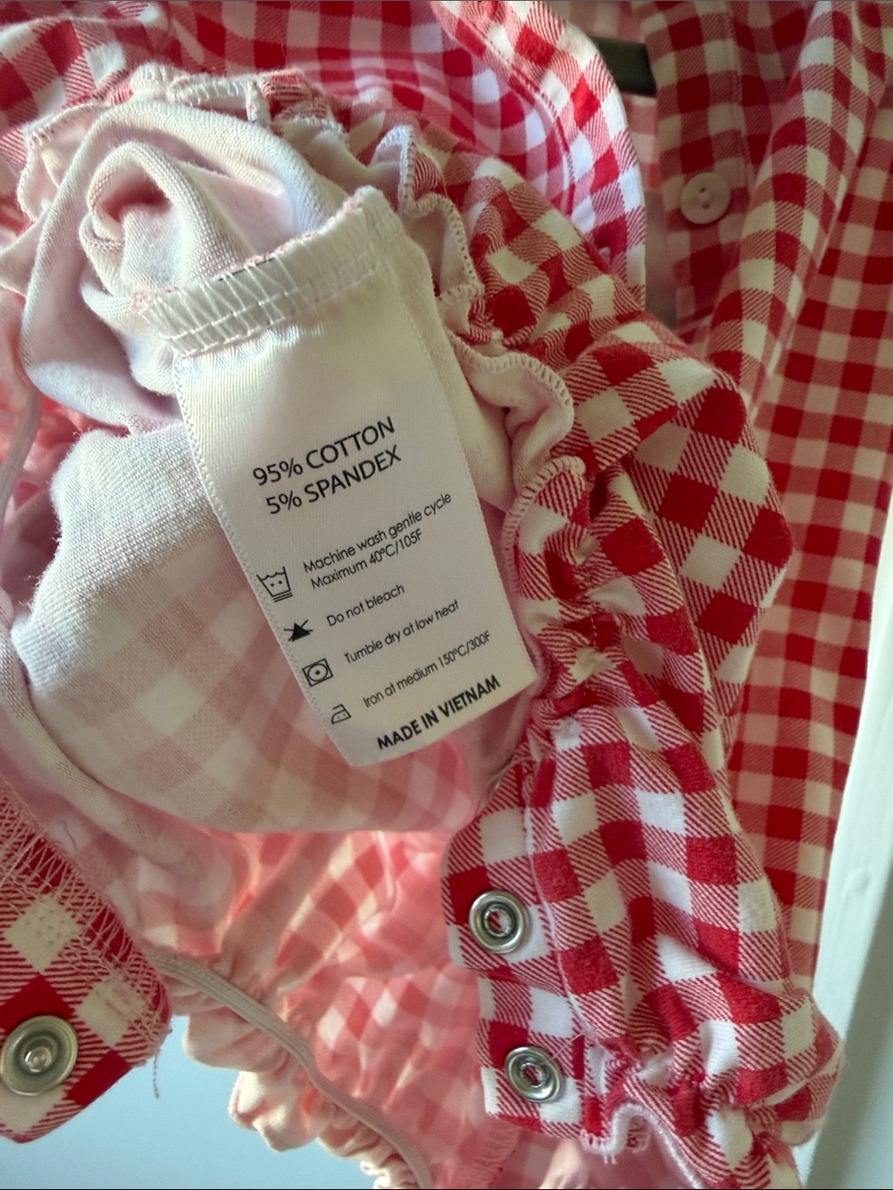 Red Gingham Kids One-Piece with Minnie Silhouette Embroidery - Picture 4 of 4